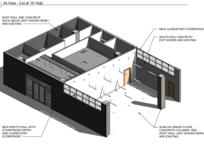 3D view of construction drawings cut at 10 feet high for my vinyasa practice in austin texas
