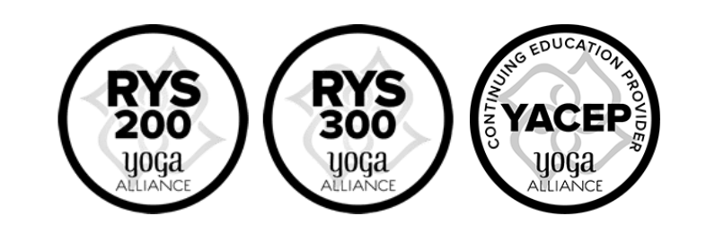 Yoga Alliance 200 hour, 300 hour, and YACEP logos