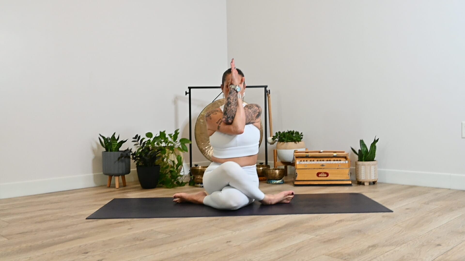 My Vinyasa Practice Meditation Michelle Young in seated eagle pose