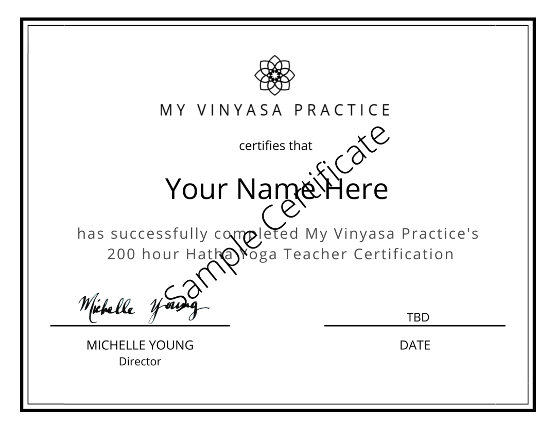 200 hour hatha yoga teacher training sample certificate