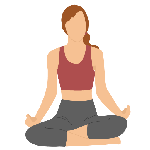 An image of an animated yogi woman sitting with her legs crossed and hands on her knees.