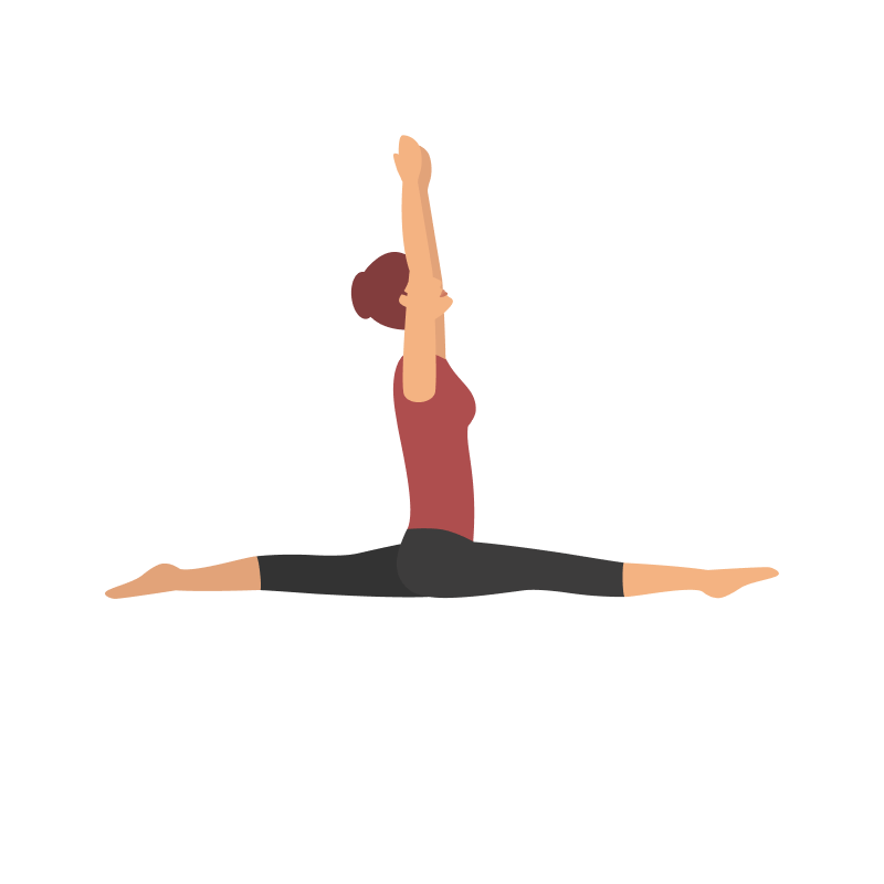 yoga-svgrepo-com (17) 1 An animated woman in the splits on the floor. Her arms are raised straight up above her head.