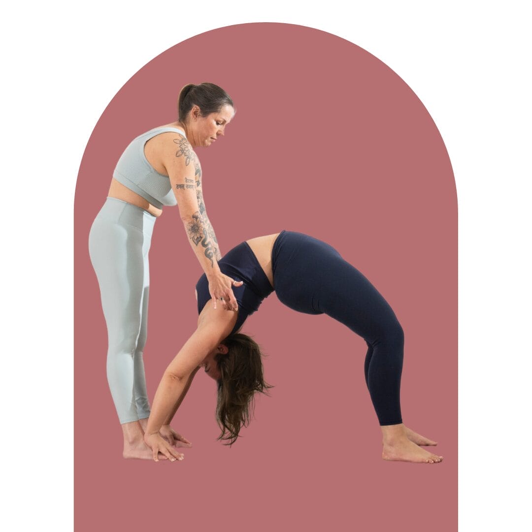 Woman in child's pose with a brass bowl on her sacrum receiving somatic therapy through yoga therapy.