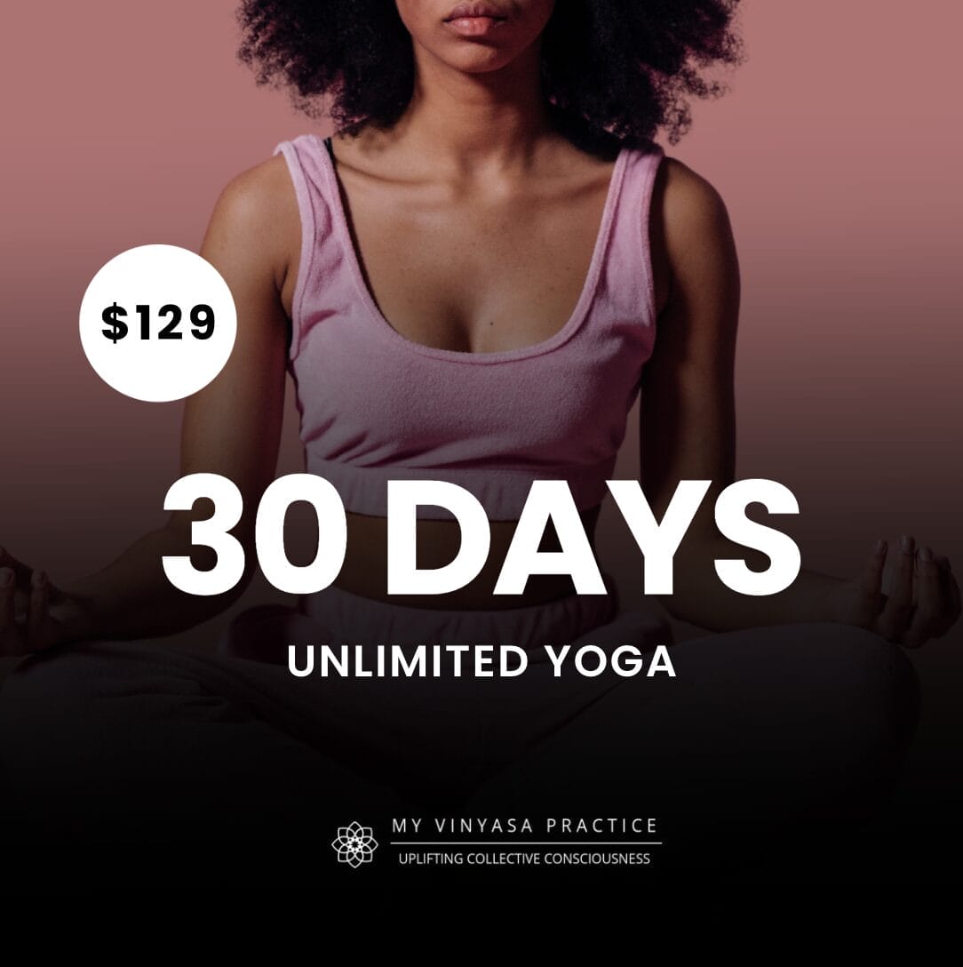 Advertisement with African American Woman and "30 Days Unlimited Yoga"